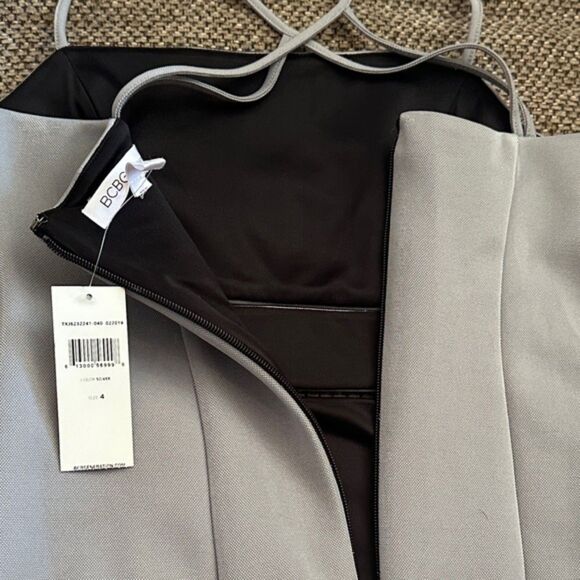 BCBGeneration Cutout Strappy Bodycon Dress Womens Size 4 Mini Shimmer Grey NWT - Picture 16 of 16
